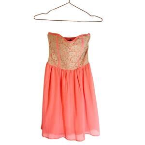 Rue 21 Strapless Lace Dress Peach Tan - Size Small